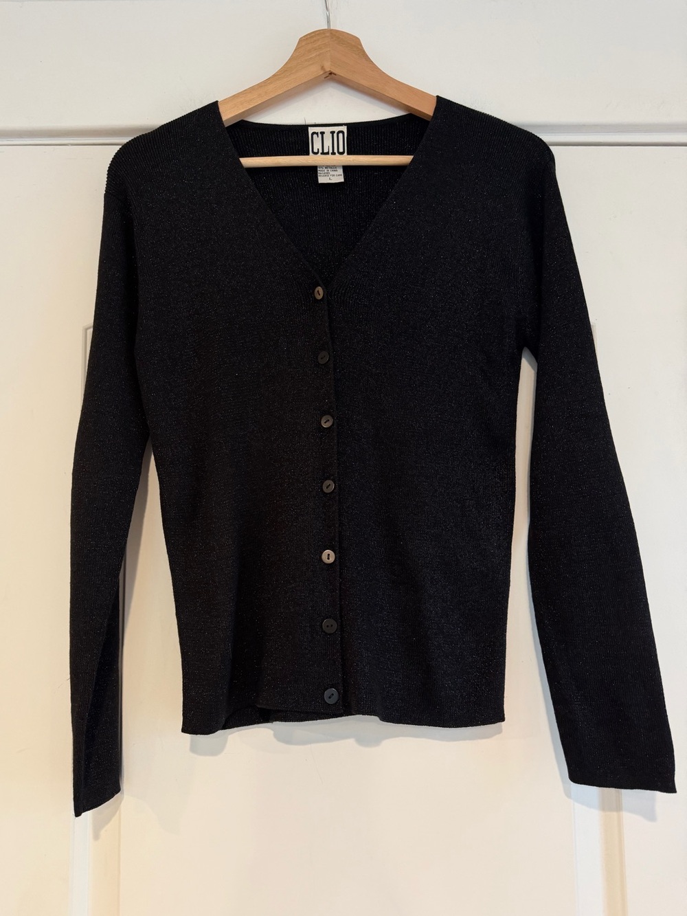 Vintage Clio Sparkly Black Silk Button Cardigan - L